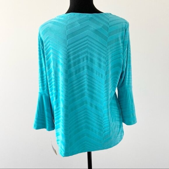 NWT TanJay Aqua Watercolour Bell Sleeve Top - Picture 3 of 16
